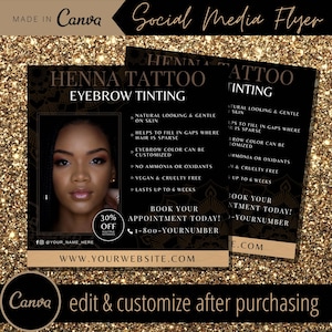 Sjabloon Henna Wenkbrauwen Flyer - Instagram Henna Tattoo Wenkbrauwen Verven Flyers Sjablonen - Mehendi Tattoos Brow - Eflyer wenkbrauwverf