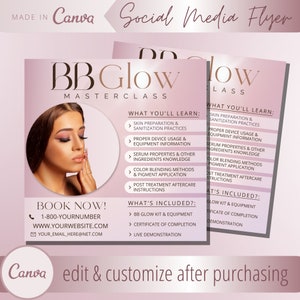Modèle de Flyer de cours de traitement BB Glow - Flyers de master class de traitement BBGlow Microneedling - Formation d'artiste PMU Fondation semi-permanente