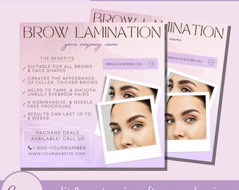 Szablon ulotki o laminacji brwi - Edytowalne szablony ulotek na Instagramie o liftingu brwi i trwałej ondulacji - Ulotka o zabiegu trwałej ondulacji brwi - Rzeźbienie brwi