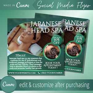 Szablon ulotki Japanese Head Spa - Szablony ulotek na temat tradycyjnego masażu skóry głowy - Post na Instagramie dotyczący umówienia masażu głowy