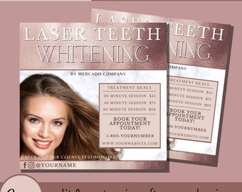Laser Teeth Whitening Flyer Template - Editable Tooth Treatment Templates E Flyers - Clinical Dental Eflyer - Dentist Instagram Eflyers Post