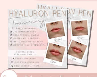 Hyaluron Pen Training Class Flyer Template -Editable Instagram Hyaluronpen Lip Filler Injections Pens Flyers Templates - Lip Injection Flyer
