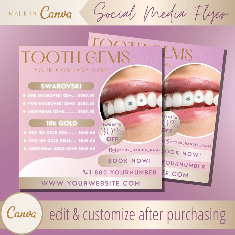 Tooth Gems Flyer Template 18k Gold Tooth Charms Instagram - Etsy Singapore