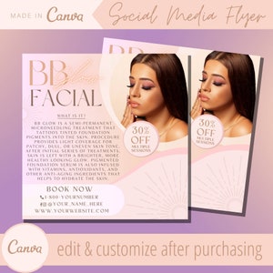 BB Glow Facial Flyer-sjabloon - PMU getinte Tattoo Foundation Flyers-sjablonen - Semi-permanente BB Glow Microneedling gezichtsbehandelingen behandeling Flyer