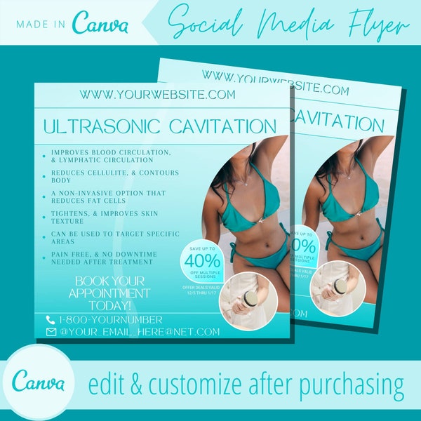 Ultrasonic Cavitation Flyer Template - Instagram Body Sculpting Flyers Templates - Ultrasound Non Surgical Liposuction Treatment Eflyer Post