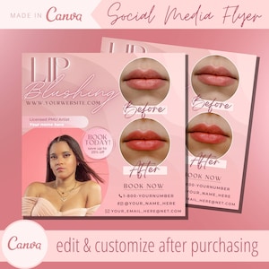 PMU Lip Blozen Afspraak Flyer Sjabloon - Cosmetische Tattoo Micropigmentatie Afspraken E Flyers Sjablonen - PMUA Ombré Lippen Tatoeëren
