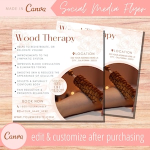 Modelo de folheto de terapia de madeira - Instagram editável Body Sculpting Contour Madero Therapy Flyers Templates - Maderotherapy Treatment Eflyer