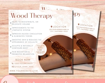 Wood Therapy Flyer Template -Instagram Editable Body Sculpting Contour Madero Therapy Flyers Templates - Maderotherapy Treatment Eflyer