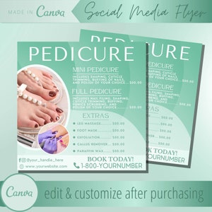 Modelo de folheto de consulta de pedicure - Modelos de folhetos de tratamento de pedicure para unhas dos pés - Folheto de manicure dos pés - Serviços de pedicure de técnico de unhas