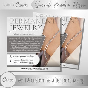 Permanent Jewelry Flyer Template - Forever Jewellery - Permanently Welded Necklace Flyers Templates - Zapped Chain Permanent Bracelet Flyer