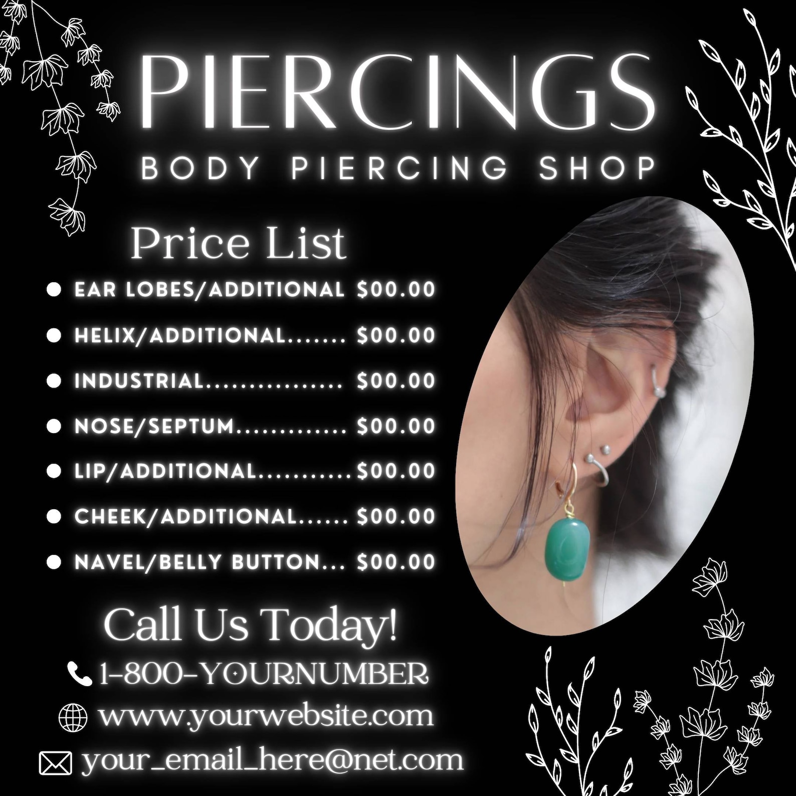 Body Piercing Flyer Template Body Art Ear Piercing Flyers Etsy