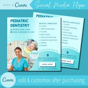 Modelo de folheto de odontopediatria - Modelos de folhetos de odontopediatra editáveis - Instagram Children Dental Eflyer - Dentistas pediátricos