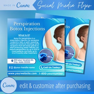 Modelo de folheto de injeções de Botox para transpiração - Modelos de folhetos de tratamentos de injeção de glândulas sudoríparas - Tratamento de Botox para suor nas axilas Post