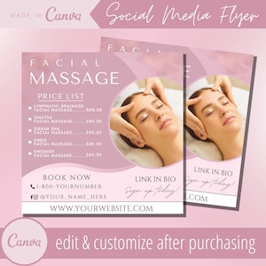 Facial Massage Flyer Template - Face Massages Therapist Flyers Templates - Lymphatic Drainage Facial Masseuse - Facials Massager Appointment