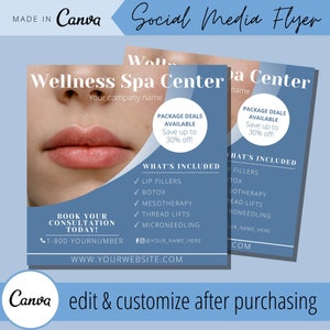 Med Spa Lip Fillers Flyer Template -Editable Instagram Lips Injections Filler Flyers - Facebook Botox Injection Templates - Esthetician Post