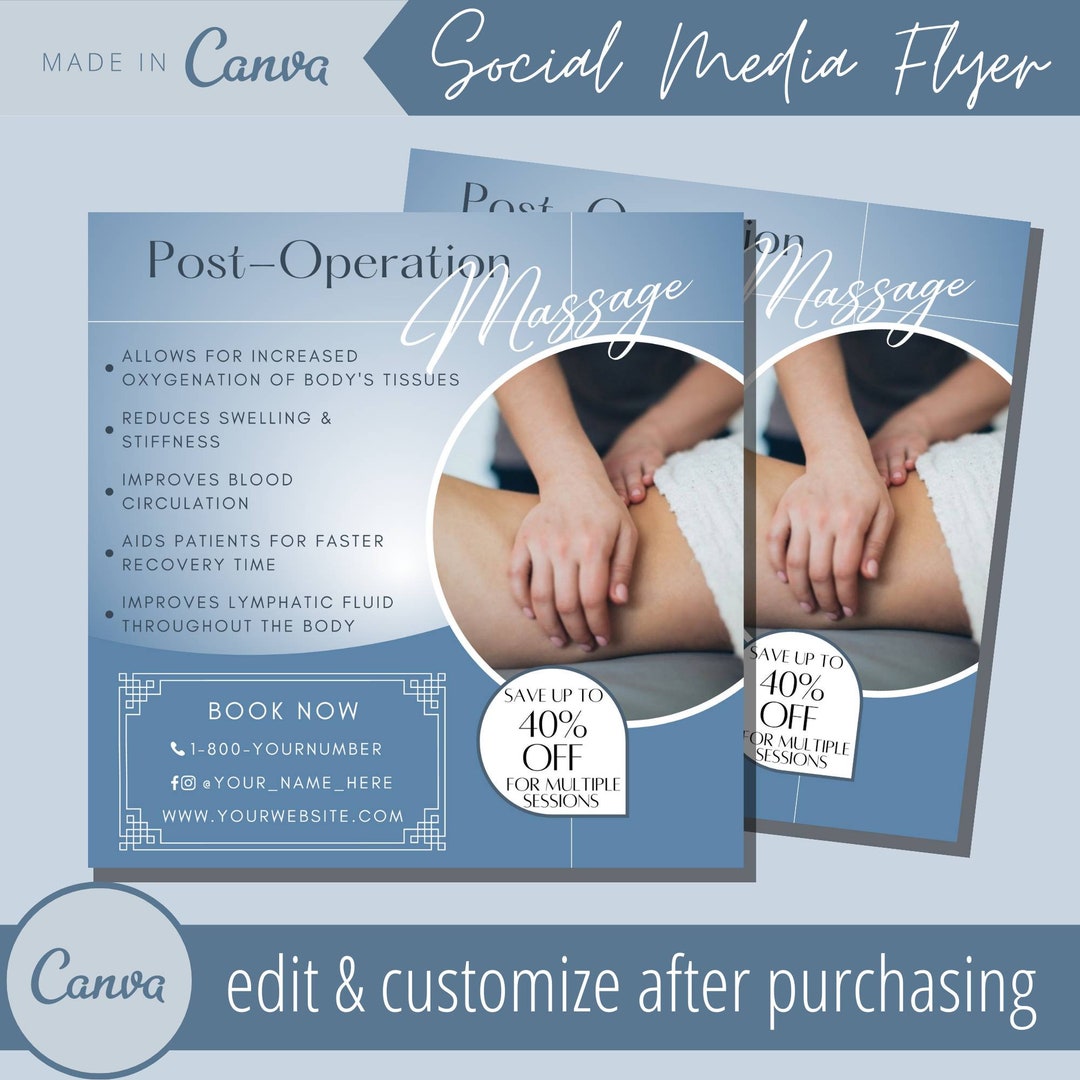 Post Operative Massage Therapy Flyer Template editable Etsy
