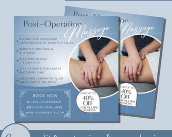 Post Operative Massage Therapy Flyer Template -Editable Instagram Therapeutic Massages Flyers - Post Op Surgery Lymphatic Masseuse Therapist
