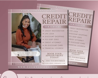 Credit Repair Service Flyer Template - Credit Restoration Consultation Services Flyers Templates - Credit Score Report Specialist Consultant