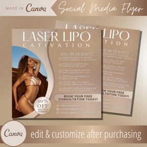Modelo de folheto para cavitação a laser lipo - Folhetos editáveis para Instagram sobre lipólise a laser - Modelos de folheto para procedimentos de escultura corporal não cirúrgicos