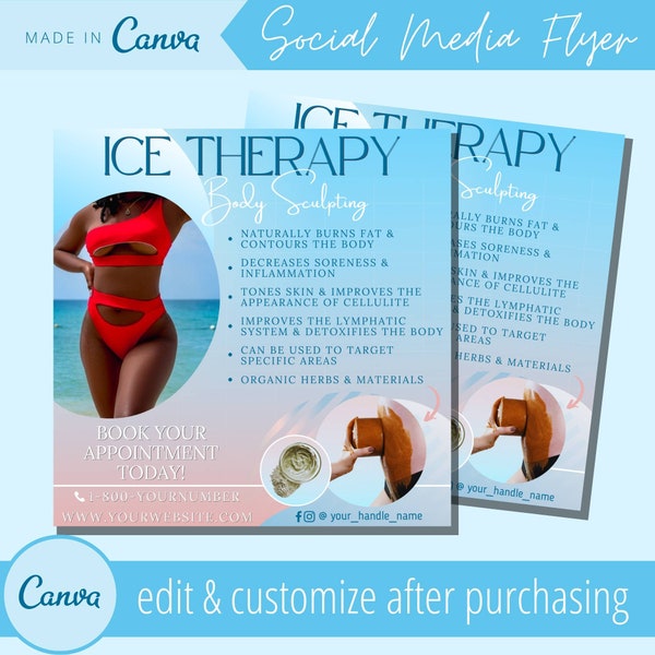 Ice Therapy Treatment Flyer Template - Clay Ice Cold Exposure Contouring Flyers Templates - Body Sculpting Eflyer - Weightloss Body Sculptor