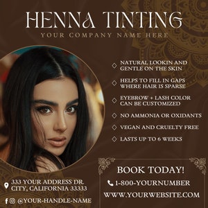 Henna Brow and Lash Tinting Flyer Template Eyebrow Tint Flyers Templates Tinted Brows Technician Eflyer Mehndi Cone Eyebrows Coloring image 2