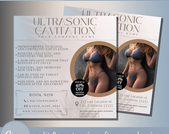 Ultrasonic Cavitation Flyer Template - Ultrasound Cavitation Body Sculpting Premade Flyers - Contouring Cellulite Fat Loss Therapy Treatment