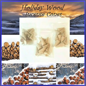 HOLIDAY Wood Hand Dipped 10pc large Incense Cones, Specialty Winter Aroma