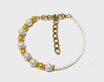 Beautiful Golden Pearl Half & Half Beaded Handmade Chic Bracelet for Women