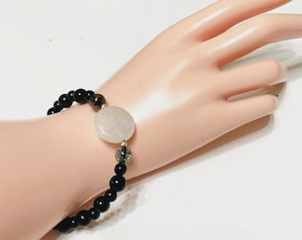 Halloween October Black Beaded Bracelet Shimmer Moon Design Women