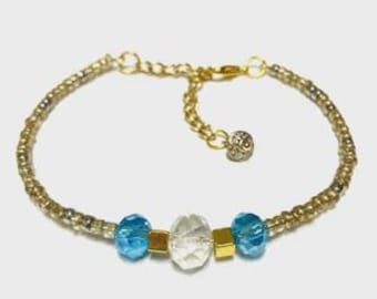 Blue and Gold Alien Galaxy Flying Saucer Handmade Beaded Bracelet for Women