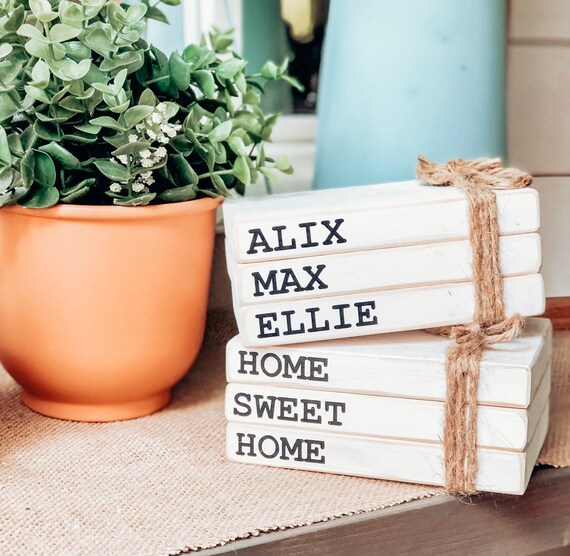 Set Of 2 Custom Mini Book Stacks Faux Books 3 Tiered Tray Etsy