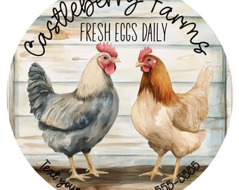 Personalized Egg Carton Stickers, Rustic Watercolor Hens, Farm Fresh