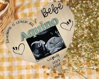 Personalized Ultrasound Frame, Baby Heartbeat Keepsake, Wooden Pregnancy Announcement