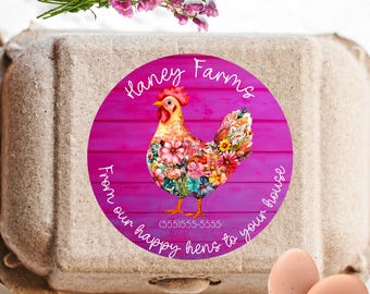 Personalized Farm Fresh Egg Carton Label, Floral Chicken Stickers, egg carton labels, homesteader, backyard chickens, egg sell,chicken lover
