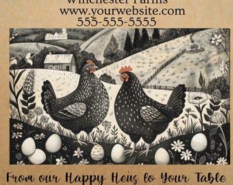 Farm Fresh Egg Carton Sticker, Rustic Happy Hens Label. egg label, homesteader label, backyard chicken sticker
