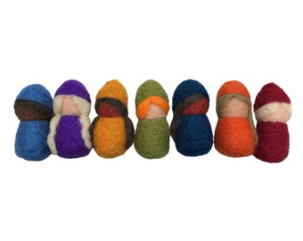 Felt Dolls - Set of 7 Multicultural Rainbow Color Waldorf Fairies for use in Small World Play, Birthday Rings, and Nature/Season Tables