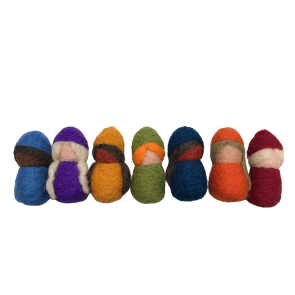 Felt Dolls - Set of 7 Multicultural Rainbow Color Waldorf Fairies for use in Small World Play, Birthday Rings, and Nature/Season Tables