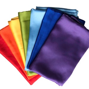 Rainbow Color Play Scarves- Vegan Playsilks -For Open-Ended Play, Creative Montessori and Waldorf Education (7 Pack - Solid Colors )
