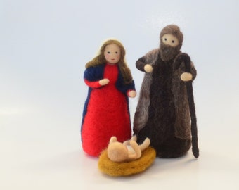 Nativity Figures Christmas felted - Holy Family needle felted- Mary, Joseph and Baby Jesus