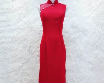 Chinese Wedding Dress | Custom Red Cheongsam (Qipao) | Modern Silk Sheath Tea Ceremony Dress | Traditional Bridal Dress