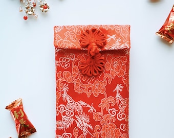 5 sobres rojos chinos de lujo / Sobres rojos de boda con dragón de brocado / Accesorios para la ceremonia del té / Sobres chinos para dinero
