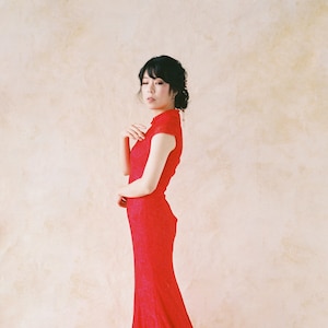Red Chinese Wedding Dress | Modern Cheongsam | Red Qipao Dress | Modern Chinese Dress | Chinese Bridal Dress Tea Ceremony Dress
