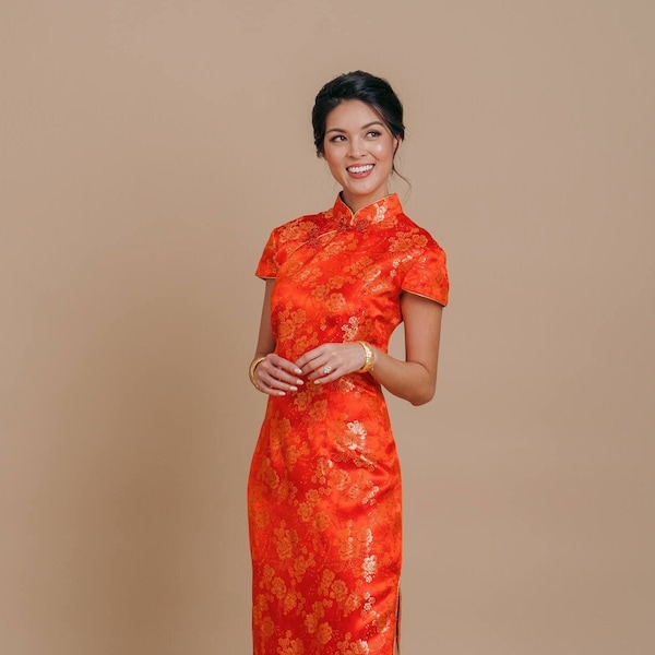 Chinese Wedding Dress | Modern Cheongsam | Traditional Qipao | Tea Ceremony Silk Chinese Dress | Red Wedding Attire For Asian Bride Active