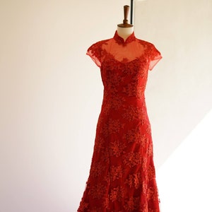Chinese trouwjurk | Moderne cheongsam | Traditionele qipao-jurk | Rode cheongsam-jurk | Chinese bruidsjurk | Theeceremoniejurk