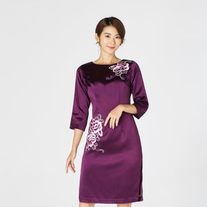 Silk Cheongsam | Cheongsam Dress with Embroidery | Qipao | Chinese Wedding Dress | Traditional Qipao Dress | Mother of Bride Cheongsam