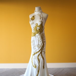 Moderne Chinese trouwjurk | Aangepaste gouden cheongsam | Traditionele qipao | Witte cheongsam-jurk | Chinese bruidsjurk | Theeceremoniejurk