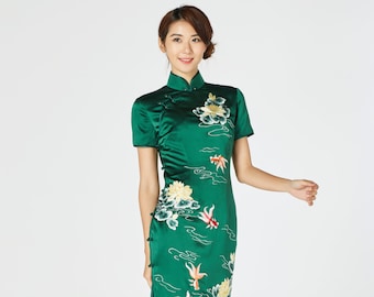 Floral Cheongsam | Cheongsam Qipao Dress | Chinese Wedding Dress | Traditional Qipao Dress | Tea Ceremony Silk Chinese Dress