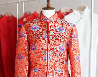 Custom Silk Chinese Jacket | Chinese Style Jacket for Women or Men | Traditional Red Jacket | Silk Brocade Custom Jacket | Qun Kwa | Qun Kua