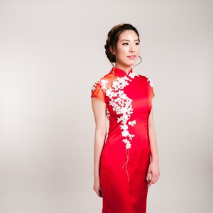 Custom Modern Silk Cheongsam | Red Cheongsam Dress | Custom Qipao | Chinese Custom Dress | Chinese Dress | Qipao Dress Tea Ceremony