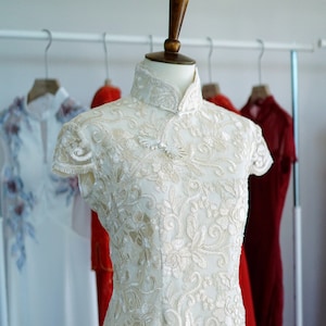 Custom Cheongsam | Modern Chinese Wedding Dress | Traditional Qipao | White Cheongsam Dress | Chinese Bridal Dress | Tea Ceremony Dress